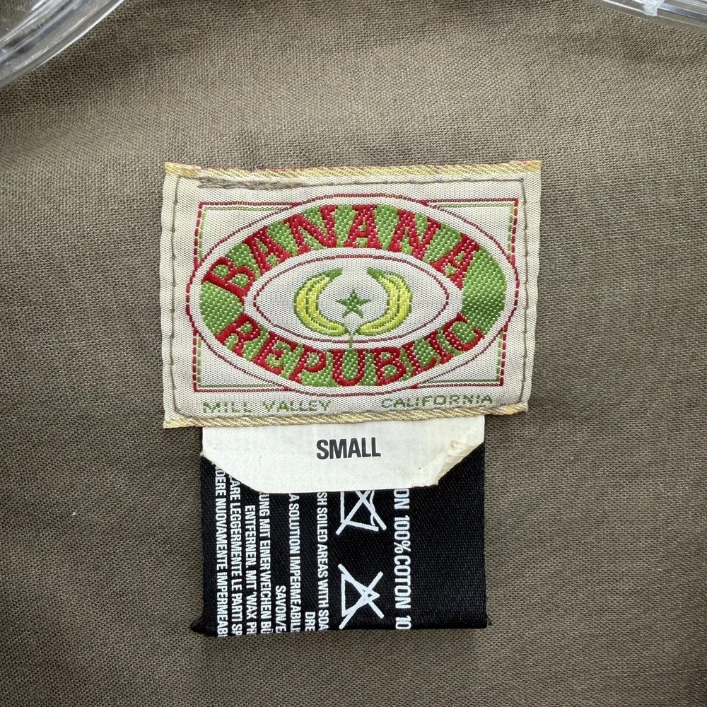 VTG 80s Banana Republic Coat Mens Small Brown Waxed Rain Duster England
